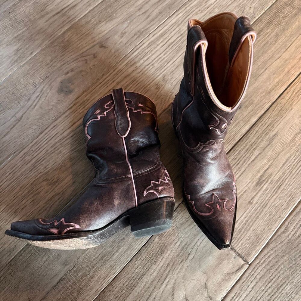 Old Gringo Villa Brown Leather with Pink Trim Cowboy Boots Size 8